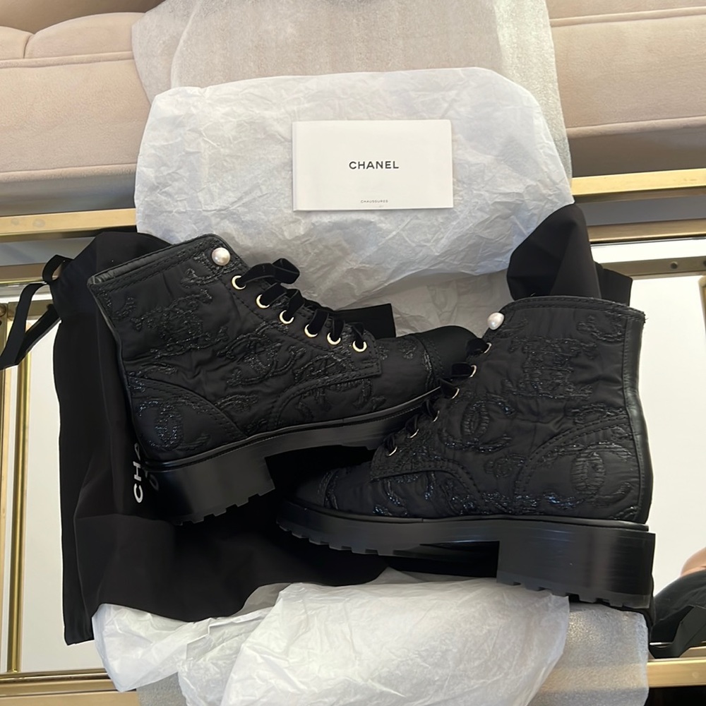 Brand New Chanel Lace Up Pattern Boots